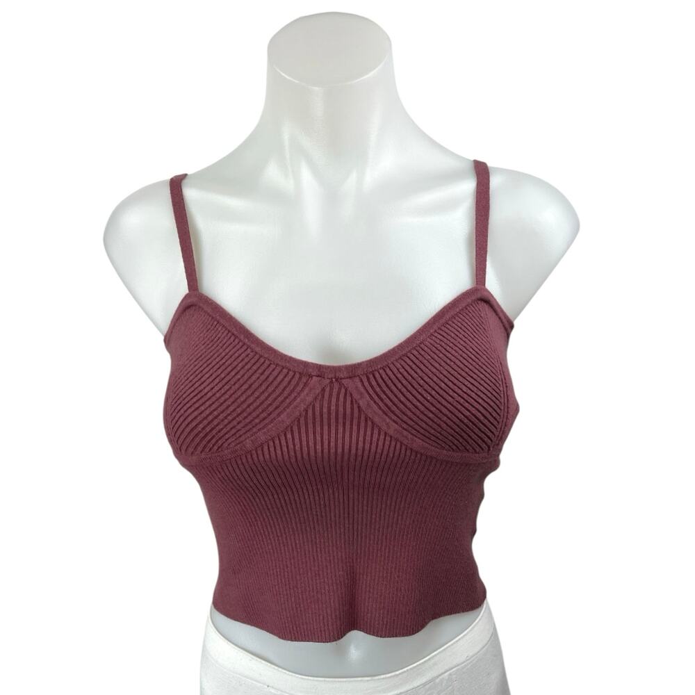Madewell Purple Sleeveless Ribbed Knit Corset Bustier Crop Sweater Tank Top Sz S